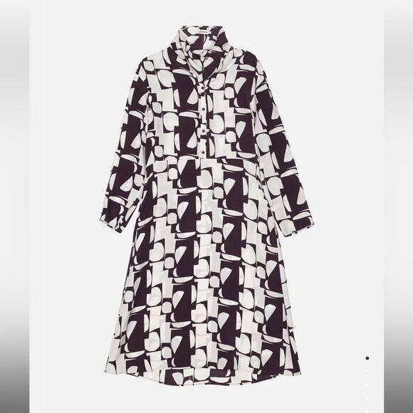 Marimekko Konkelo Malla Long Sleeve Woven Dress in Burgundy Size 36 (Small) NEW - Picture 7 of 8